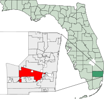 Location of Davie within eastern (incorporated) part of Broward County, Florida