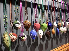 Owl-shaped ocarinas on sale in a shop in Taiwan