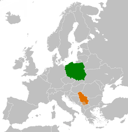 Map indicating locations of Poland and Serbia