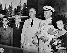 Quezon, two family members, Franklin D. Roosevelt and a U.S. military officer