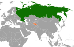 Map indicating locations of Russia and Tajikistan