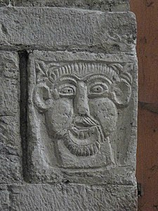Sculpted face from Saint-Philibert de Tournus Abbey in Burgundy.