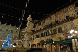 Christmas night with Fountain Madonna Verona (Roman sculpture dating to 380 AD)