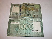 Obverse and reverse sides of 1,000-lira notes