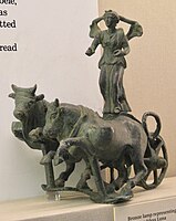 Bronze lamp of Luna and her ox-drawn chariot (1st century AD)