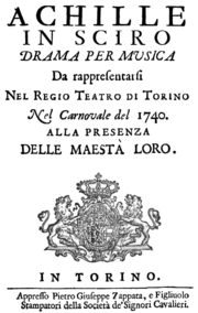 Leonardo Leo – Achille in Sciro – Titelseite des Librettos – Turin 1740
