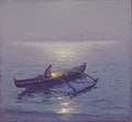 Night Fisherman, oil on board painting by Lionel Walden