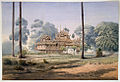Watercolour with pen and ink of a kyaung (Buddhist monastery) at Amarapura, Burma, 1855