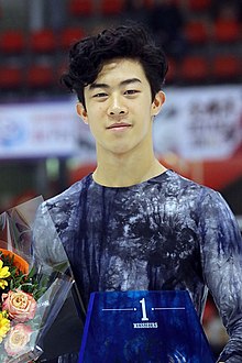 Nathan Chen at a victory ceremony after a competition