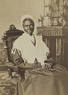 this is a restored photo of Sojourner Truth who escaped slavery and became an abolitionist