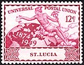 Mercury as the winged messenger on a 1949 Saint Lucia stamp issued in connection with the Universal Postal Union