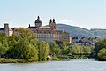 North side of Melk Abbey and entry of Melk river into the Danube
