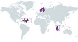 Map of the Swedish Empire with all of the territories that it possessed (Purple)
