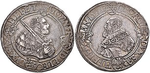 Kurfürst Johann Friedrich der Großmütige und Herzog Georg, Guldengroschen von 1536, Münzstätte Buchholz
