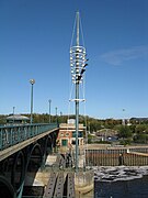 The 'Tower of Lights' on the central pier of the Tees Barrage.