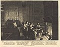 Five women seated around a fireplace. A prie-dieu is visible.
