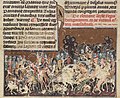 Attila's battle with the Romans at Zeiselmauer, a golden flag decorated with a Turul stands out from the picture (Chronicon Pictum, 1358)