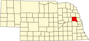 Map of Nebraska highlighting Dodge County