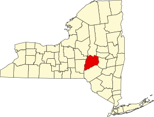 Map of New York highlighting Otsego County