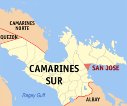 Map of Camarines Sur with San Jose highlighted