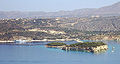 The islet of Souda, to the right of a smaller islet called Leon, within Souda Bay.