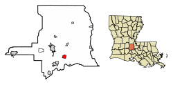 Location of Leonville in St. Landry Parish, Louisiana.