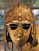 The helmet of Sutton Hoo; early 7th century AD; coppery alloy, iron, gold and garnet; height: 31.8 cm; British Museum