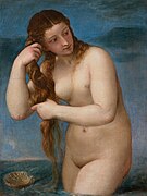 TITIAN - Venus Anadyomene (National Galleries of Scotland, c. 1520. Oil on canvas, 75.8 x 57.6 cm)