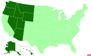 States in the United States by non-Protestant and non-Catholic Christian (e.g. Mormon, Jehovah's Witness, Eastern Orthodox) population according to the Pew Research Center 2014 Religious Landscape Survey.[223] States with non-Catholic/non-Protestant Christian population greater than the United States as a whole are in full green.