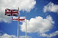 Flag of the United Kingdom, (Union Flag since 1801), flying alongside the Flag of England; the Cross of Saint George.