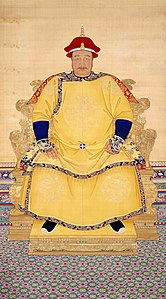 Official portrait of Hong Taiji, the second khan of the Later Jin dynasty and subsequently the founder of the Qing dynasty.
