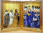 The Wilton Diptych; c. 1395–1459; tempera and gold on panel; 53 × 37 cm; National Gallery (London)[133]