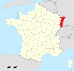 Location of Alsace in the european part of the French Republic