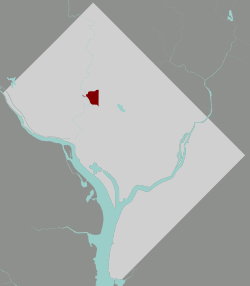 Map of Washington, D.C., with Mount Pleasant highlighted in maroon.
