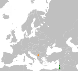 Map indicating locations of Israel and Kosovo