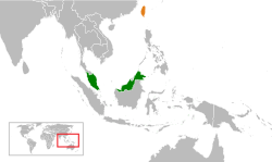 Map indicating locations of Malaysia and Taiwan