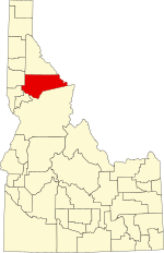 Map of Idaho highlighting Clearwater County