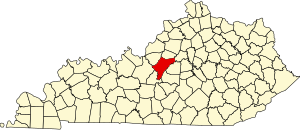 Map of Kentucky highlighting Nelson County