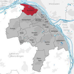 Lage von Mombach in Mainz