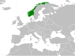 Map indicating locations of Norway and Palestine