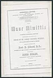 Printed cover page of musical score, using different fonts and "Respectfully dedicated to the Revd. R. Allwood, B.A., incumbent of St. James' and Canon of the cathedral church of St. Andrew", for use in a service at St Andrew's