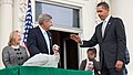 President Barack Obama pardoning a turkey called "Courage" on November 25, 2009