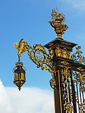 Gilded cast-iron lamp post of Place Stanislas in Nancy, France by Jean Lamour (1750–1758)