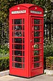 Image 10 Red telephone box Photograph: Christoph Braun A 'K6' model red telephone box outside of St Paul's Cathedral in London. These kiosks for a public telephone were designed by Sir Giles Gilbert Scott and painted "currant red" for easy visibility. Although such telephone boxes ceased production when the KX series was introduced in 1985, they remain a common sight in Britain and some of its colonies, and are considered a British cultural icon. More featured pictures
