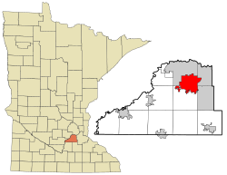 Location of the city of Prior Lake within Scott County, Minnesota