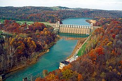 Conemaugh River Lake Dam on the border of Conemaugh Township (left) and Derry Township