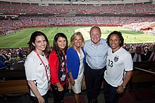 Hamm (second from left), with members of the United States delegation at the 2015 FIFA Women's World Cup Final in Vancouver, Canada