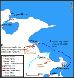 A map showing the major movements of both sides during the Battle of Utica
