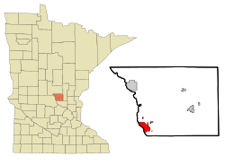 Location of Sauk Rapids within Benton County and state of Minnesota