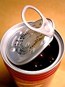 Aluminum can with an easy-open, full pull-out end